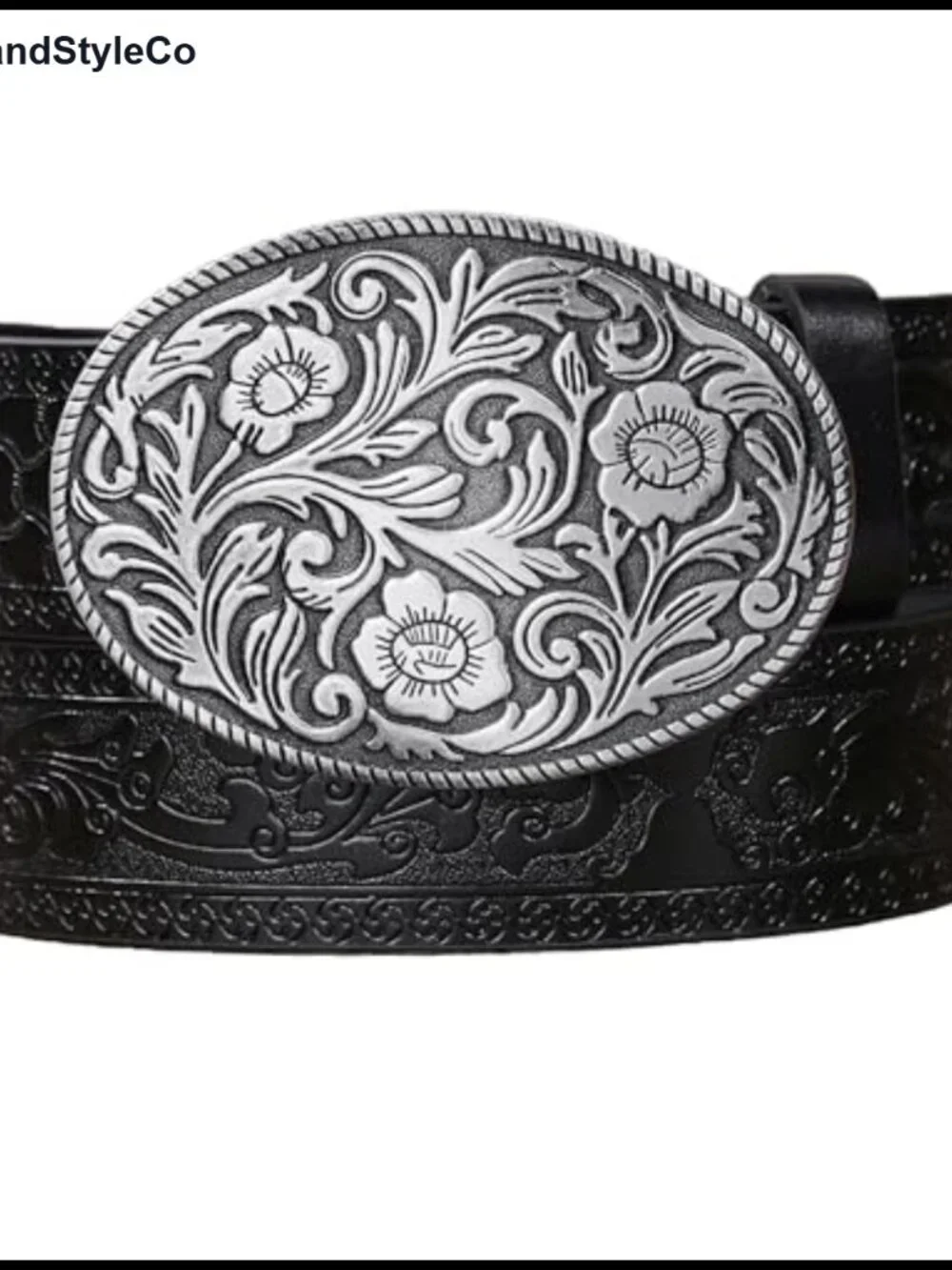 Western PU Leather Belt with Vintage Flower Buckle for Men & Women Cowboy